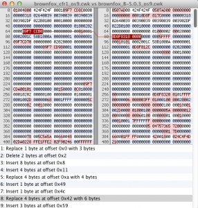 output of hex fiend comparing two files